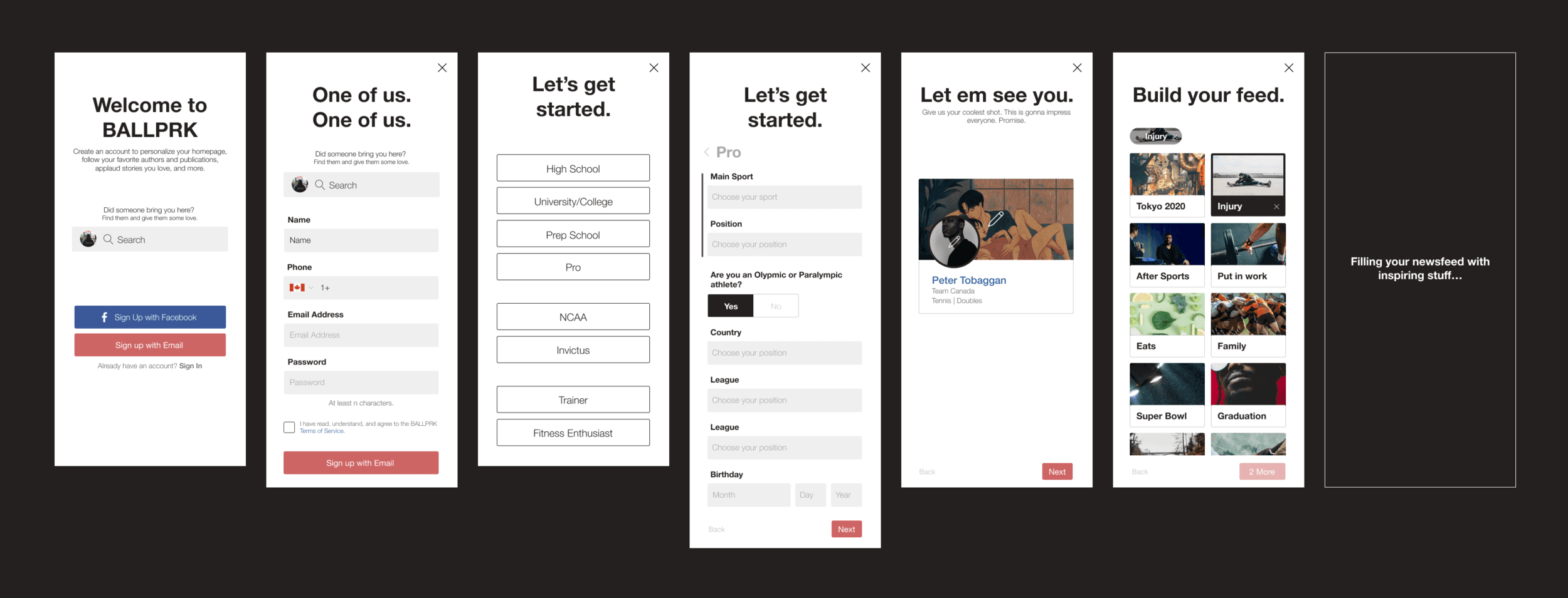Flow of Onboarding from basic info to interests