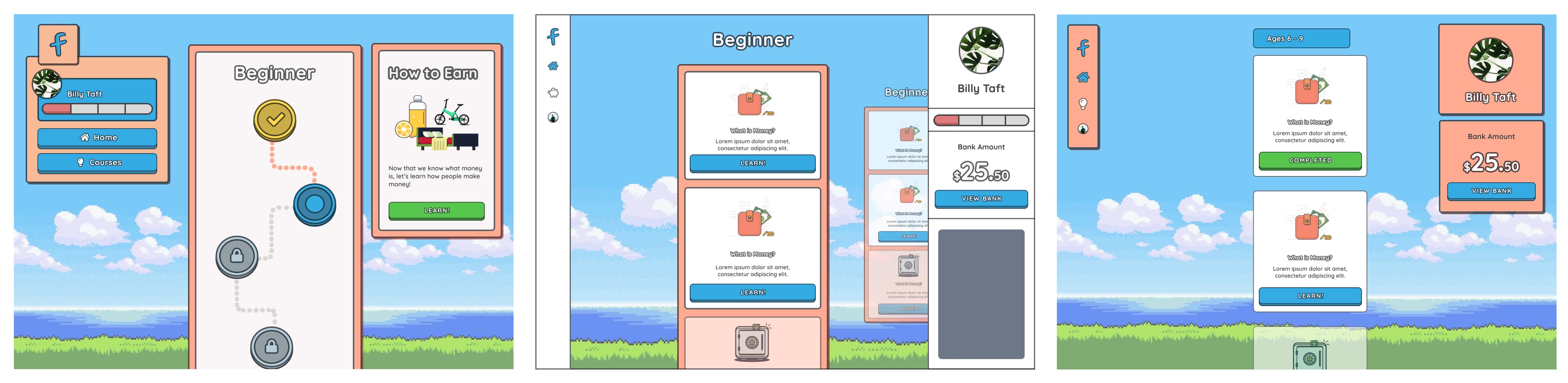 Screenshots of experiments