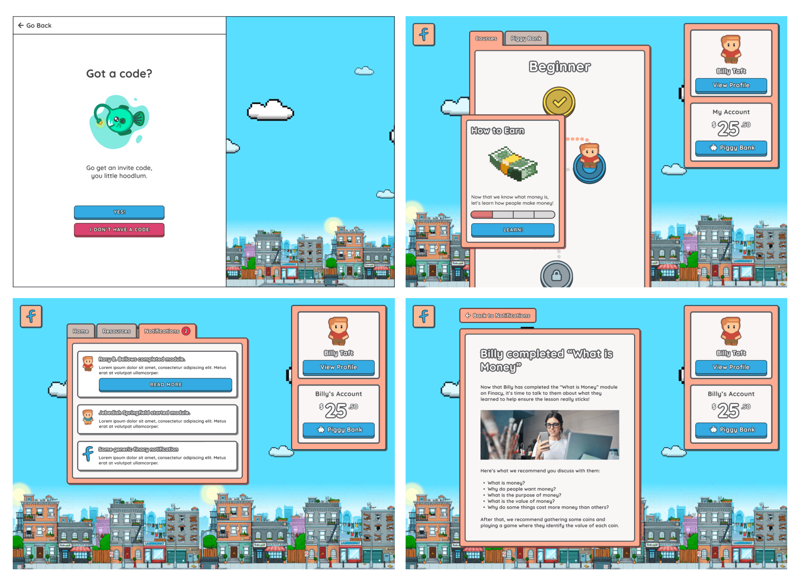 Screenshots of final design