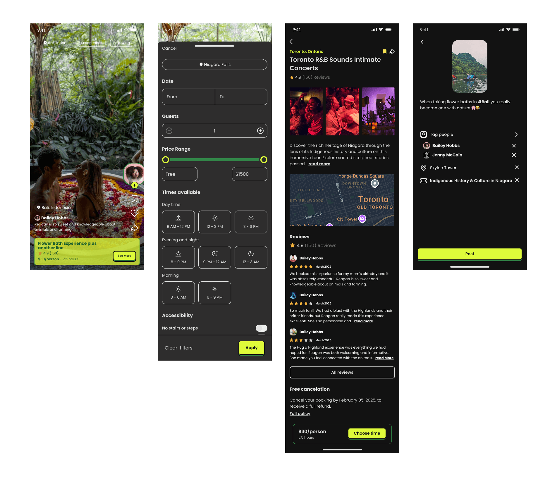 Travel video feed with filters at the top and See More button linking to an experience